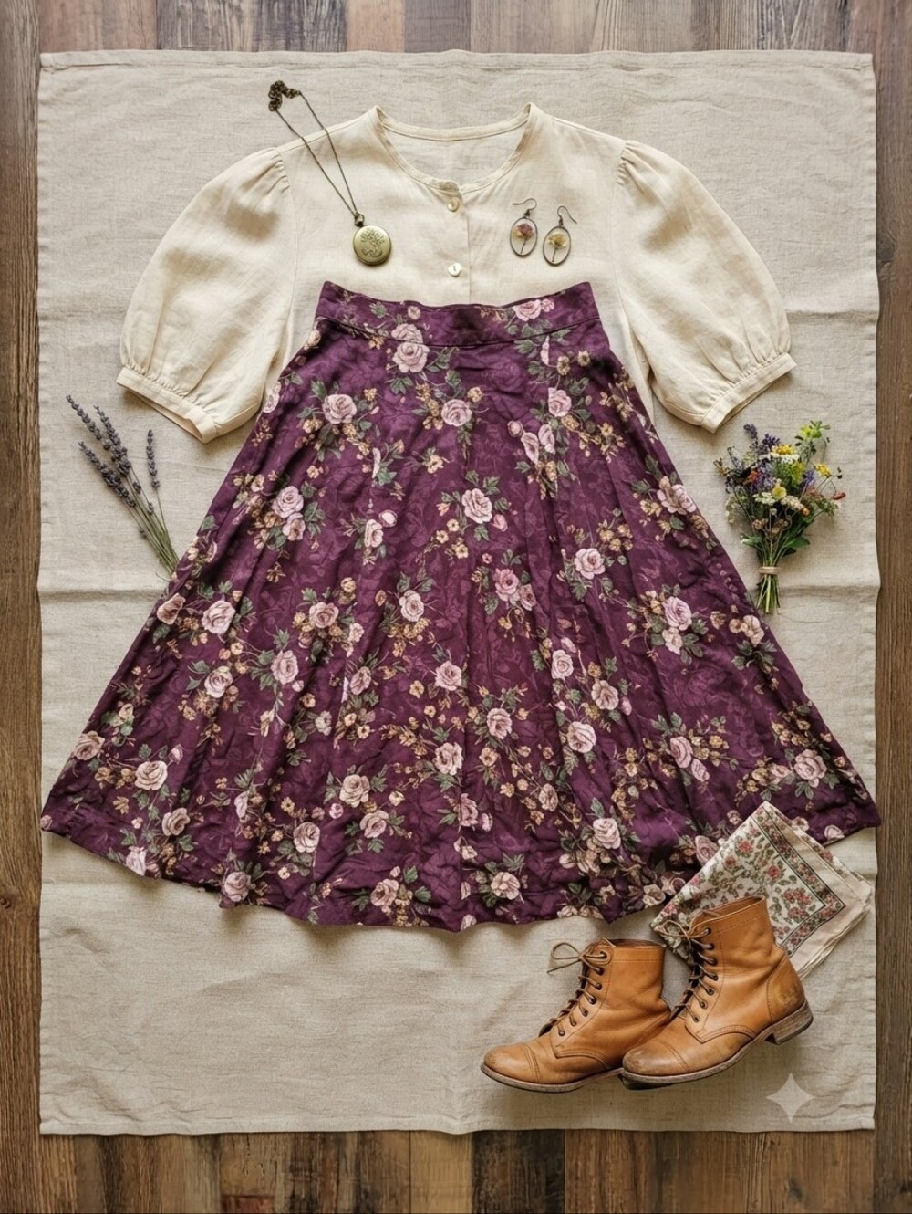 Vintage Koret Petites Purple Floral Pink Rose Print Skirt